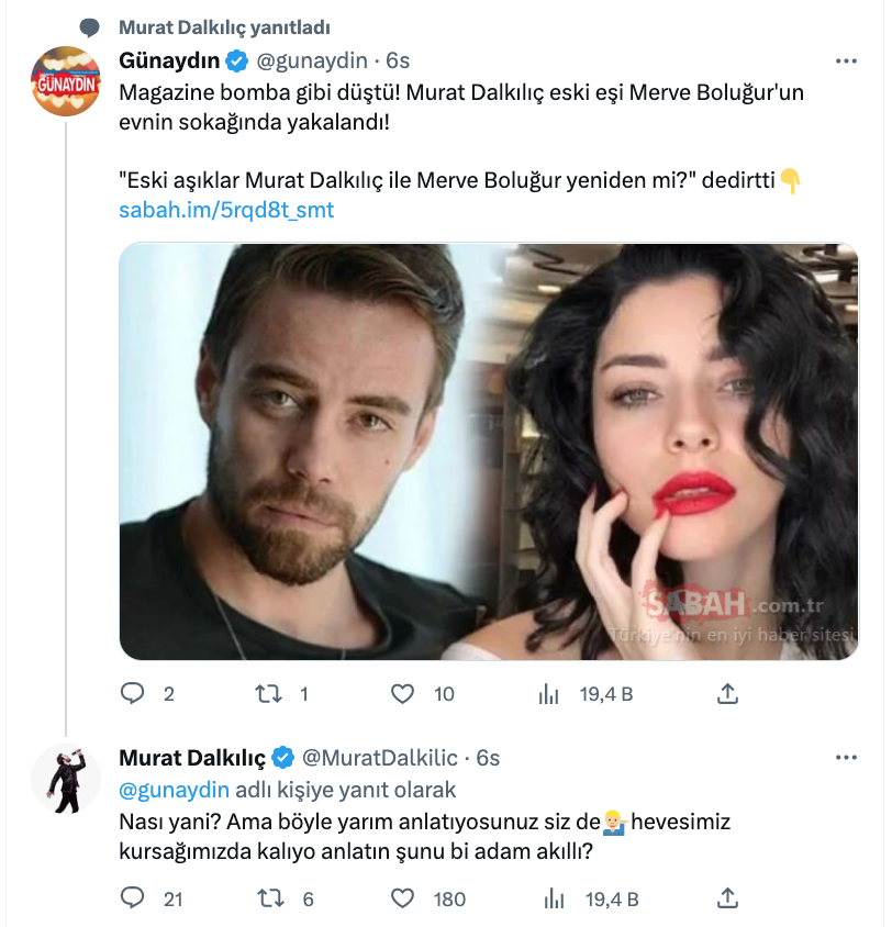 murat dalkilic tan merve bolugur ile yeniden mi haberine tepki